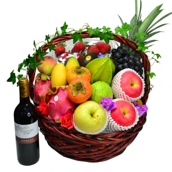 Mid-Autumn Festival Fruits Hamper with Red Wine (Medium)